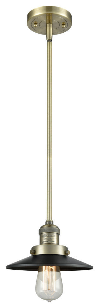 1-Light Railroad 8" Mini Pendant, Antique Brass