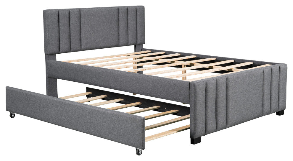 Gewnee Full Upholstered Platform Bed with Trundle in Grey