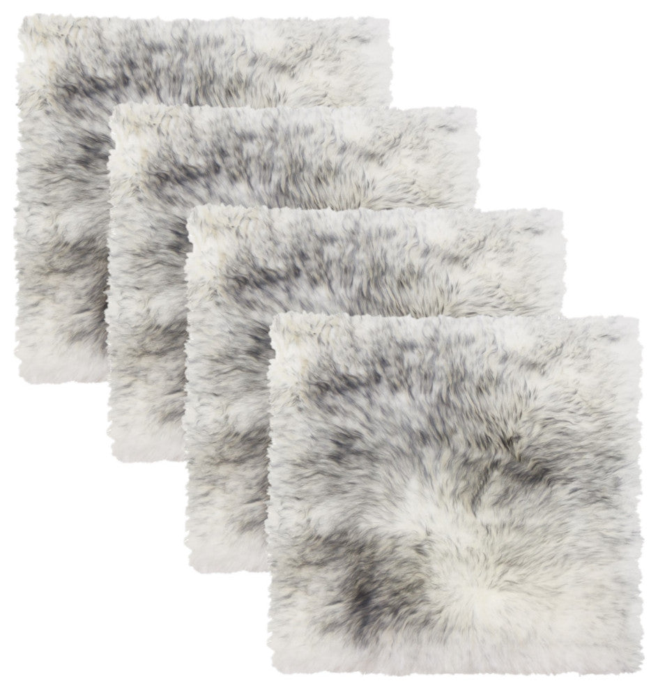 4-Pack New Zealand Sheepskin Chair Seat Pad 17"X17", Gradient Grey