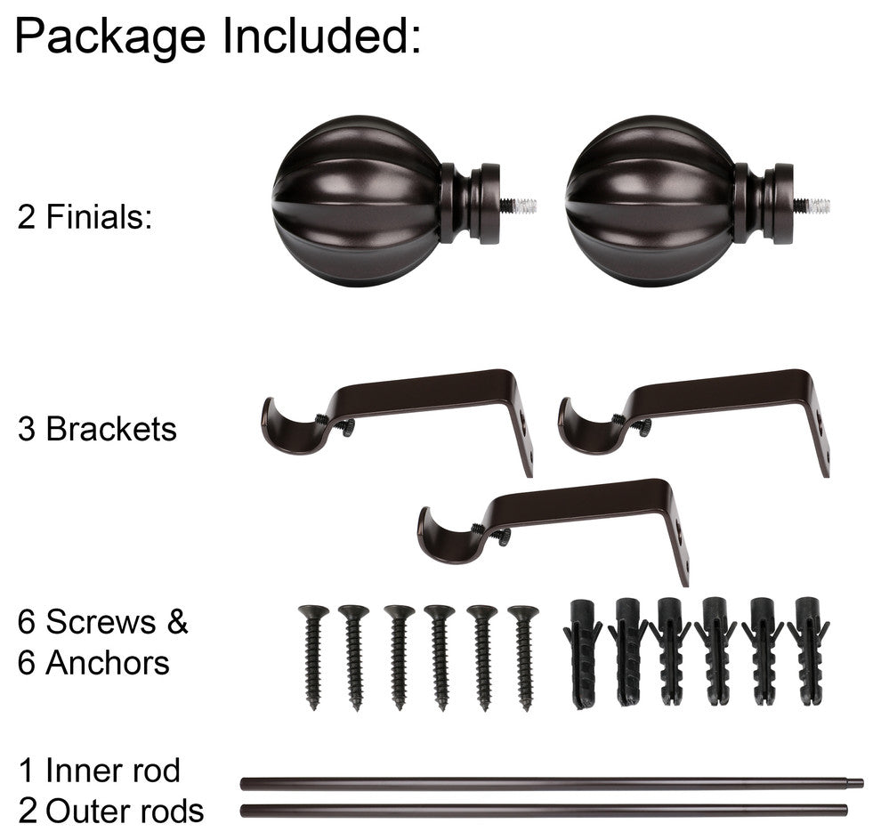 Utopia Alley Curtain Rod With Decorative Ball Finial, 86-120", Bronze