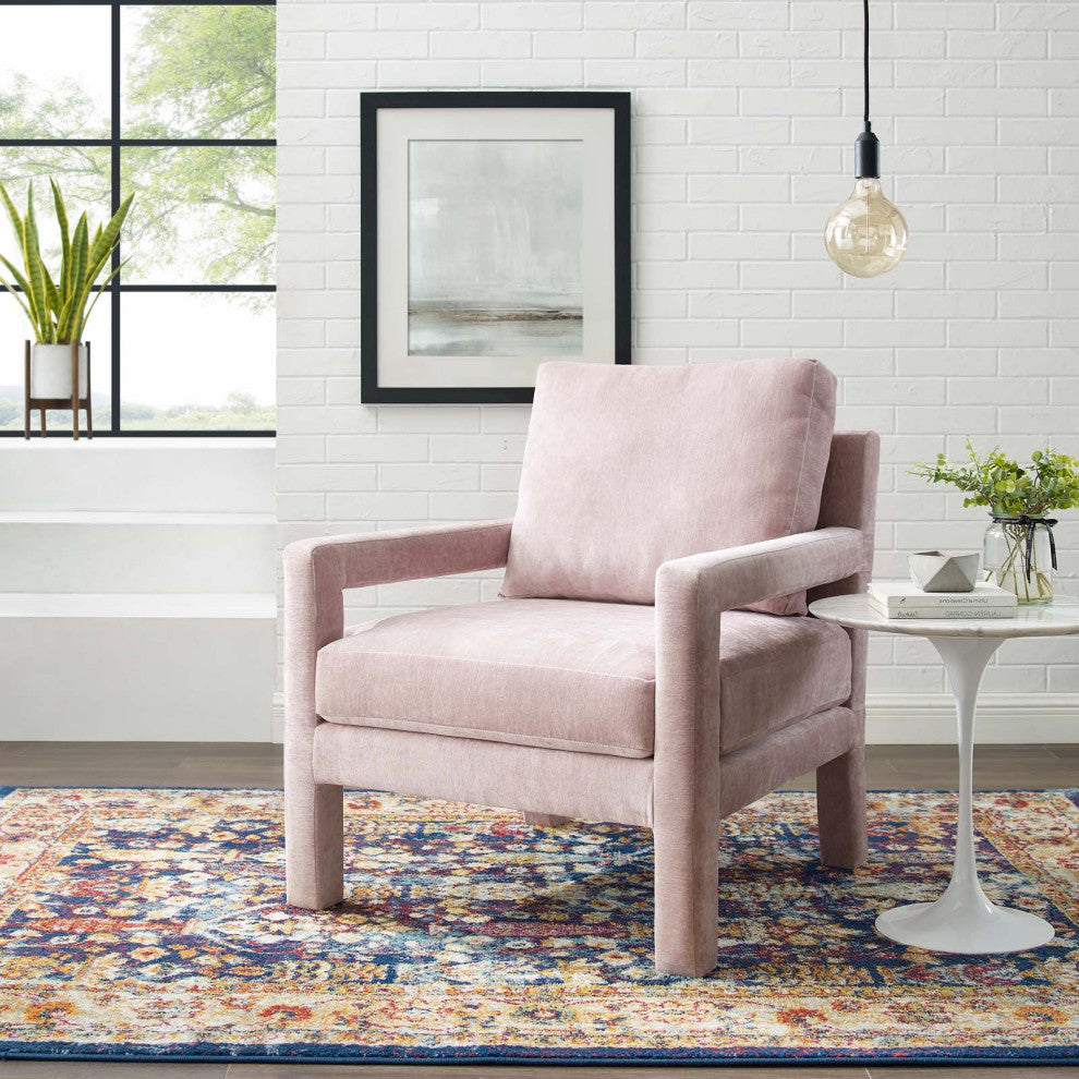 Armchair Accent Chair, Velvet, Pink, Modern, Living Lounge Hotel Hospitality