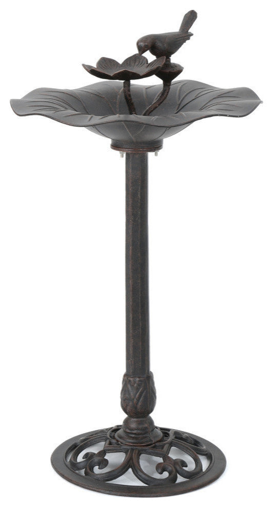 GDF Studio Lancaster Outdoor Bronze Aluminum Top Bird Bath With Iron Base