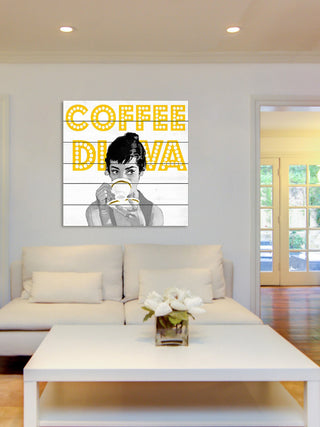 "Coffee Diva" Painting Print on White Wood