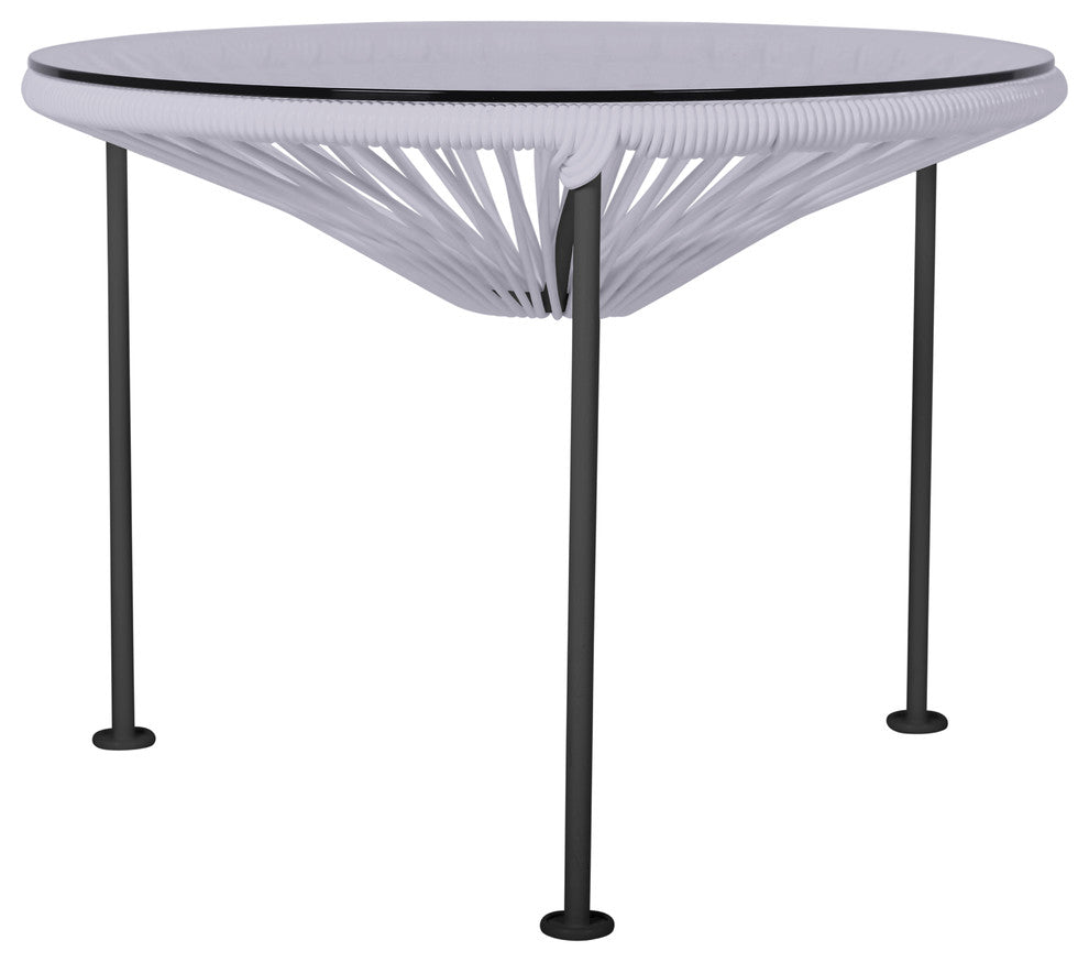 Zicatela Indoor/Outdoor Handmade Side Table, Clear Weave, Black Frame