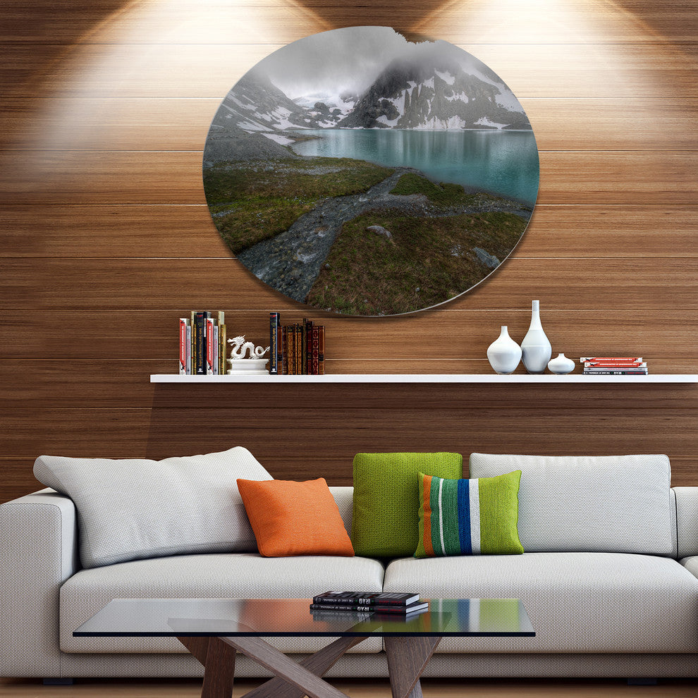Turquoise Mountain Lake With Clouds, Landscape Disc Metal Wall Art, 11"