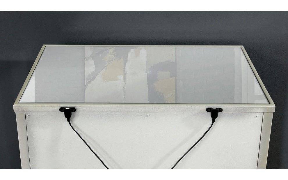 2 Drawers Night Stand with Mirror Panels Design, Silver