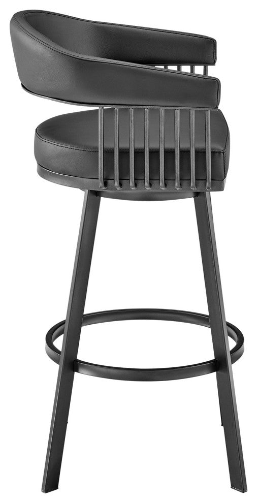 30" Mod Black Faux Leather Black Finish Swivel Bar Stool