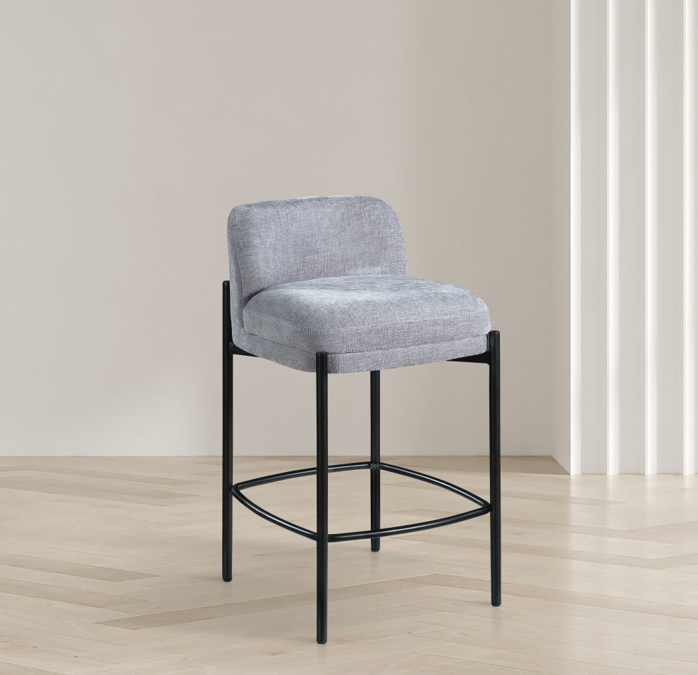 Burton Chenille Fabric Upholstered Stool (Set of 2), Grey