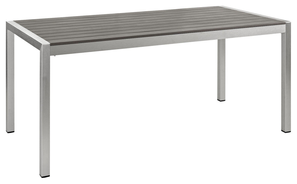 Shore Outdoor Patio Aluminum Dining Table, Silver Gray
