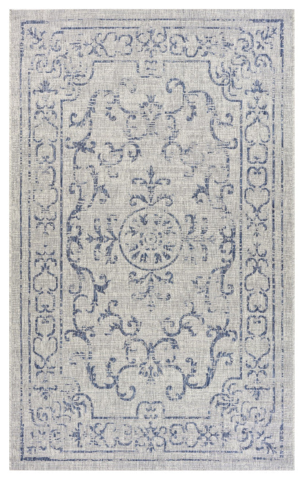 5' X 8' Blue And Gray Indoor Outdoor Area Rug