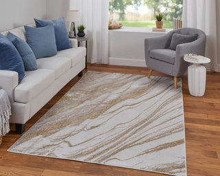 Tripoli Modern Abstract, Ivory/Taupe/Gold, 10'x13'2" Area Rug