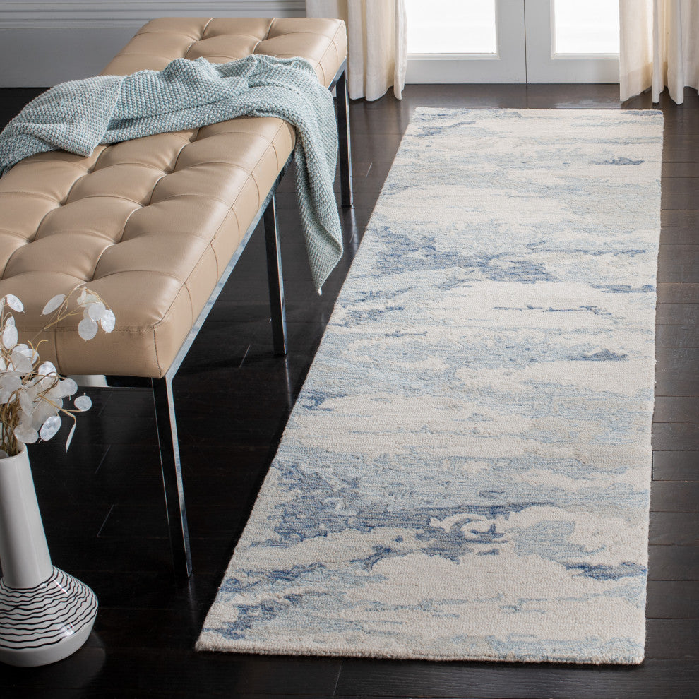 Safavieh Couture Abstract Collection, ABT465 Rug, Ivory/Blue, 2'3"x14'