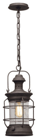 Atkins, Outdoor Pendant, Centennial Rust Finish, Clear Textured Glass