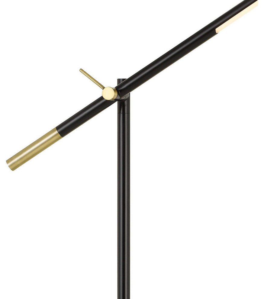 Benzara BM224730 10 Watt Adjustable Metal Frame Floor Lamp, Black and Brass