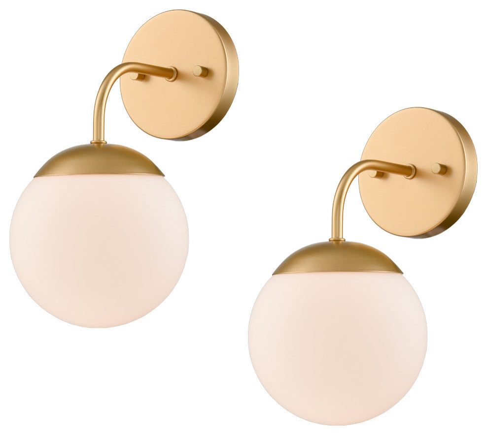 Brass Wall Lights Set of 2 With Milky Glass