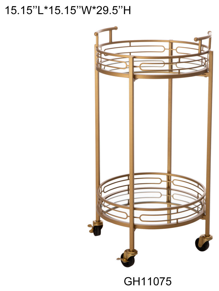 27.00"H Deluxe Metal Mirrored Bar Cart, Golden, Round
