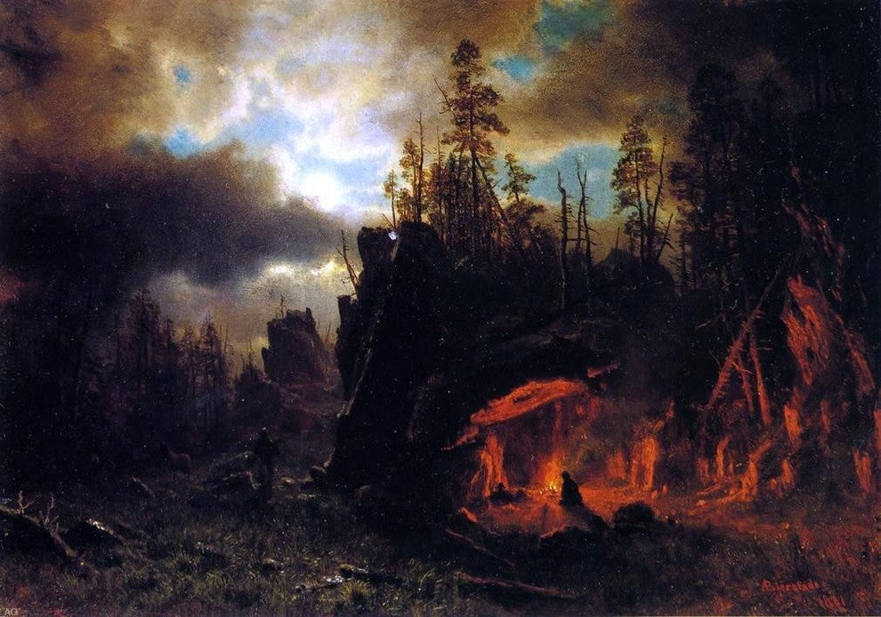 Albert Bierstadt The Trapper's Camp, 18"x27" Wall Decal Print