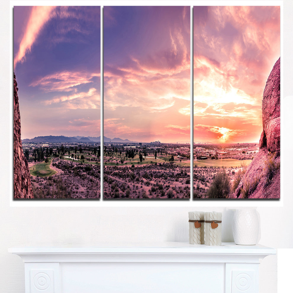 "Evening Red Sky Over Phoenix Arizona" Metal Wall Art, 3 Panels, 36"x28"