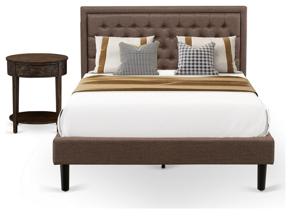 2 Pc Queen Set, 1 Bed Frame Brown, Headboard, 1 Wooden Nightstand, Black Legs