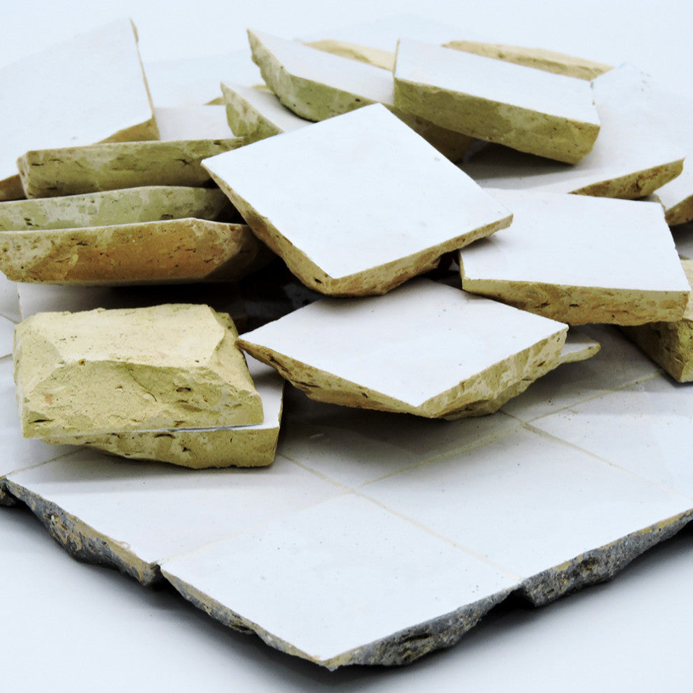 Moroccan Handmade Mosaic Tiles 12"x12" Snow White Solid Color, Moroccan Zellige