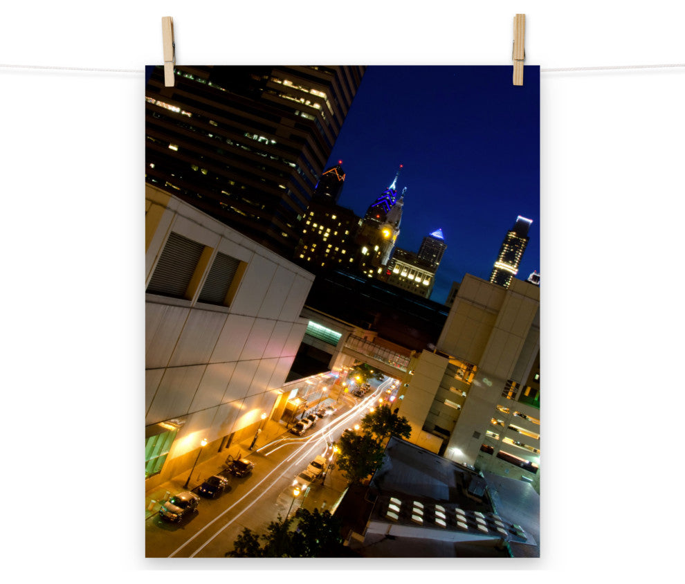 Light Trails in Philly Night Urban Landscape Photo Unframed Wall Art Print, 16" X 20"