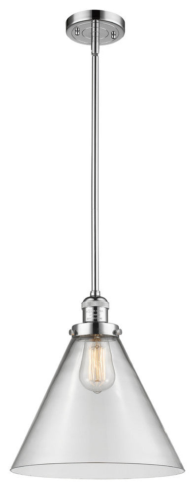 1-Light X-Large Cone 12" Pendant, Polished Chrome, Glass: Clear