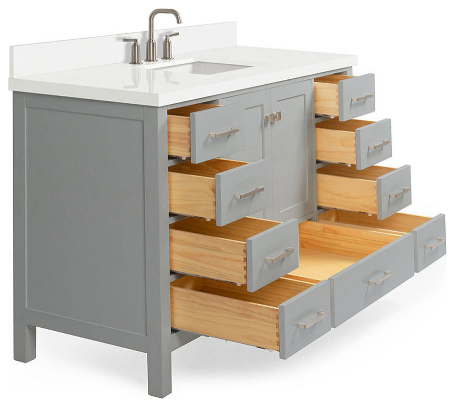 ARIEL Cambridge 55" Single Rectangle Sink Bathroom Vanity Grey With Quartz Top