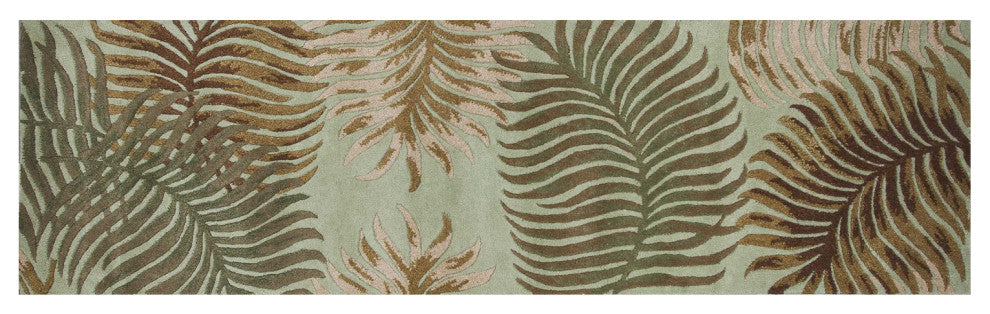 HomeRoots 8' Aqua Blue Hand Tufted Tropical Leaves Indoor Runner Rug
