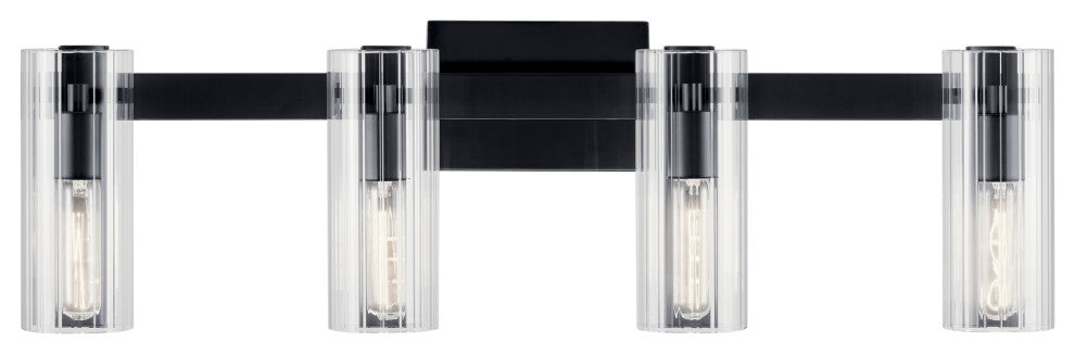 Jemsa 32" 4 Light Vanity With Clear Fluted Glass, Black