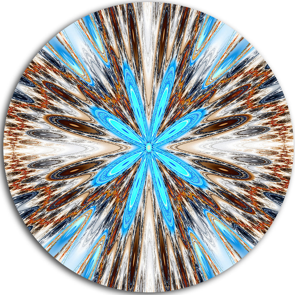 Flowers With Radiating Rays, Abstract Digital Round Metal Wall Art, 36"