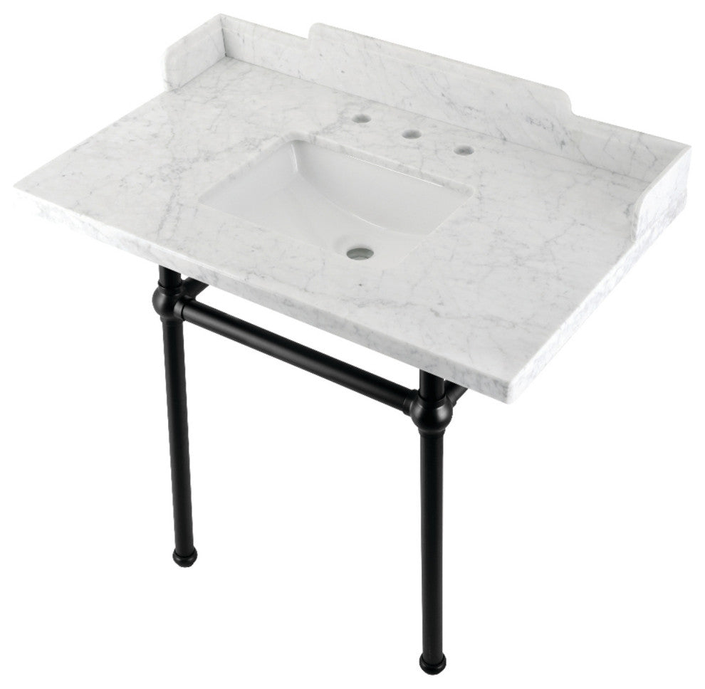 Kingston Brass LMS36MBSQ0 36" Carrara Marble Console Sink, Legs