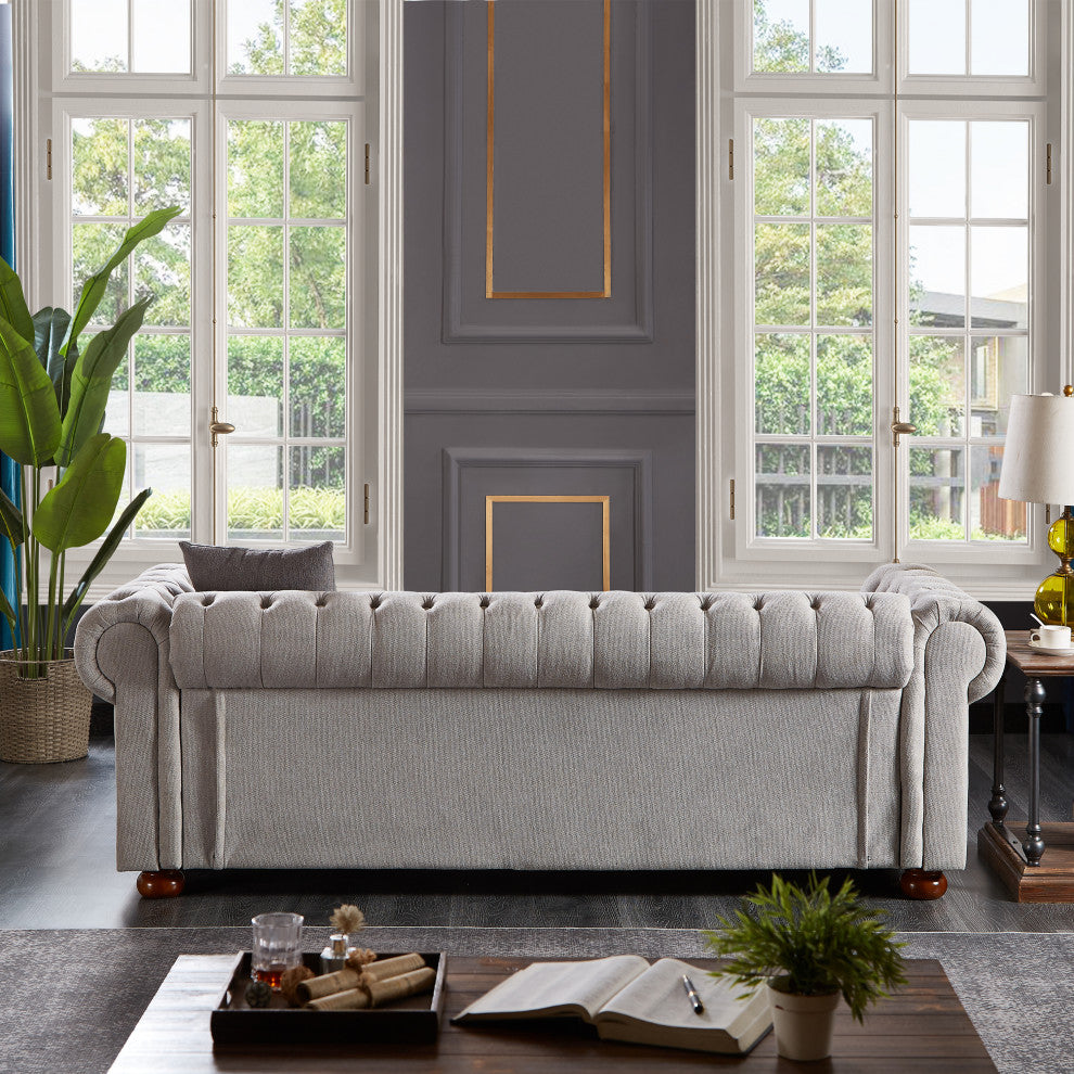 TATEUS linen fabric Chesterfield Large sofa Modern 3 Seater Couch Light Grey