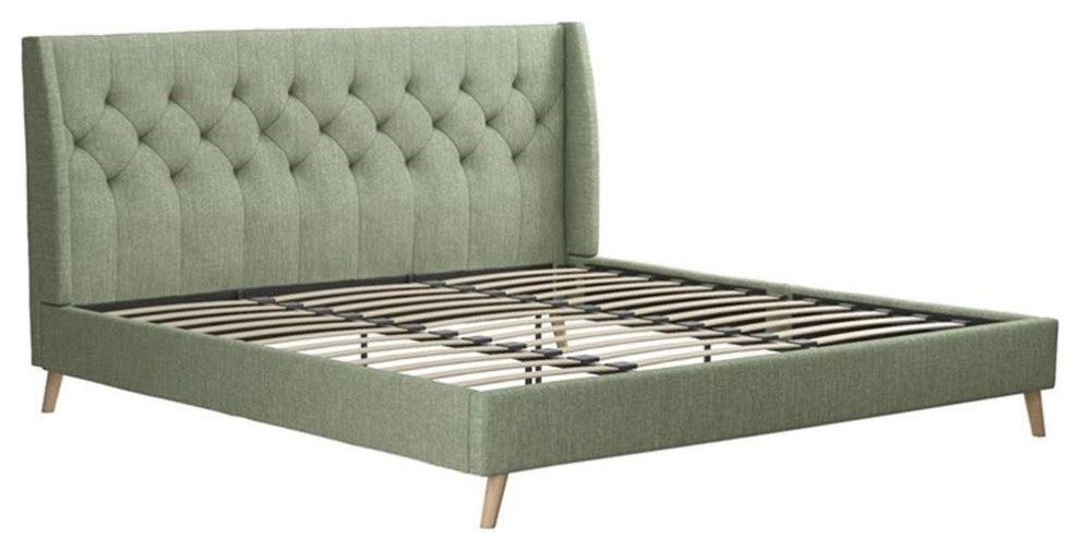 Novogratz Her Majesty King Bed in Light Green Linen