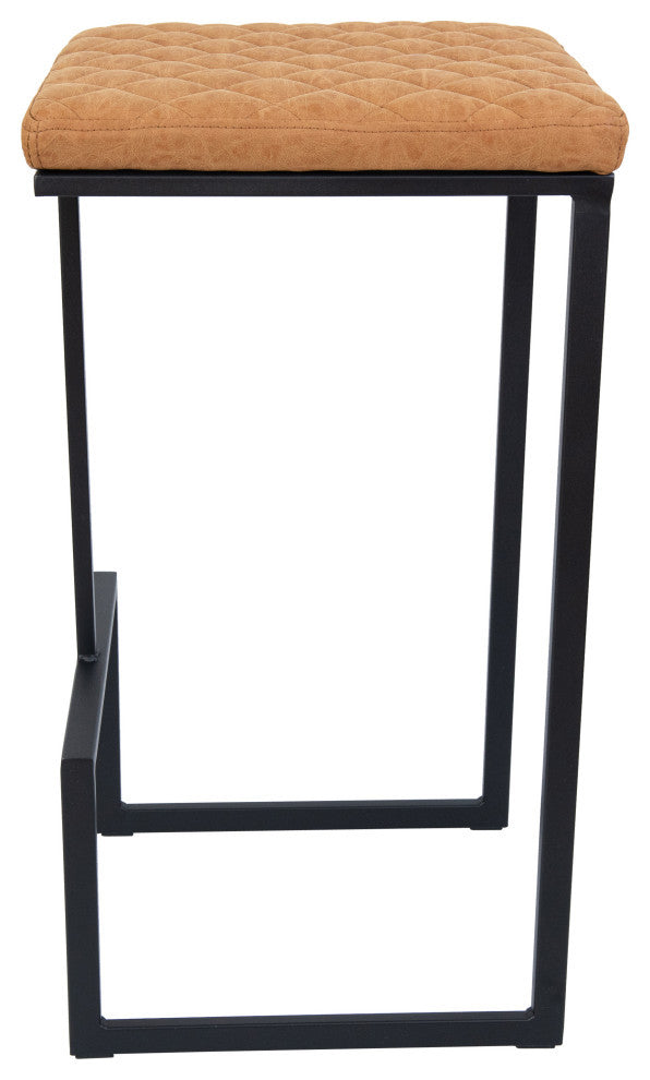 Quincy Square Barstool with Leather Seats and Metal Frame with Footrest, Light Brown