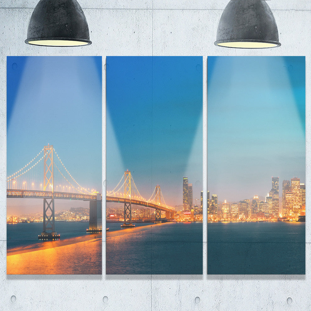 "Illuminated San Francisco Skyline" Metal Wall Art, 3 Panels, 36"x28"