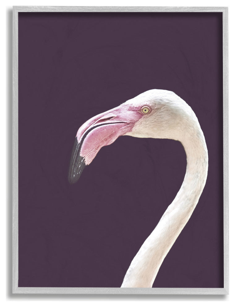 Flamingo Pink Purple Portrait Design, 16"x20", Gray Frame
