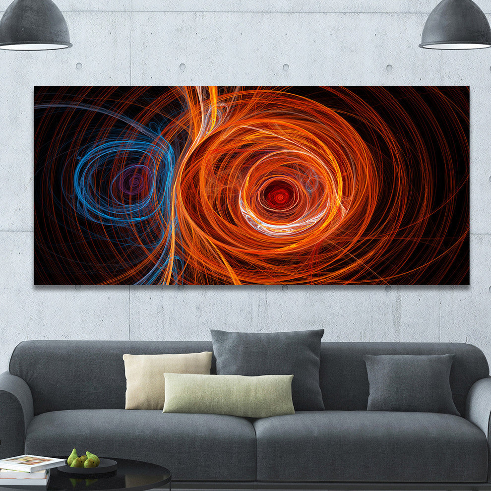 Brown Abstract Fractal Circles, Oversized Abstract Canvas Art Print, 60x28