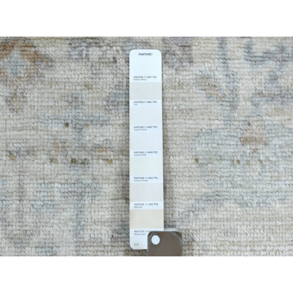 Ivory, Hand Knotted Angora Ushak, Afghan Wool Runner Rug, 3'0"x10'0"