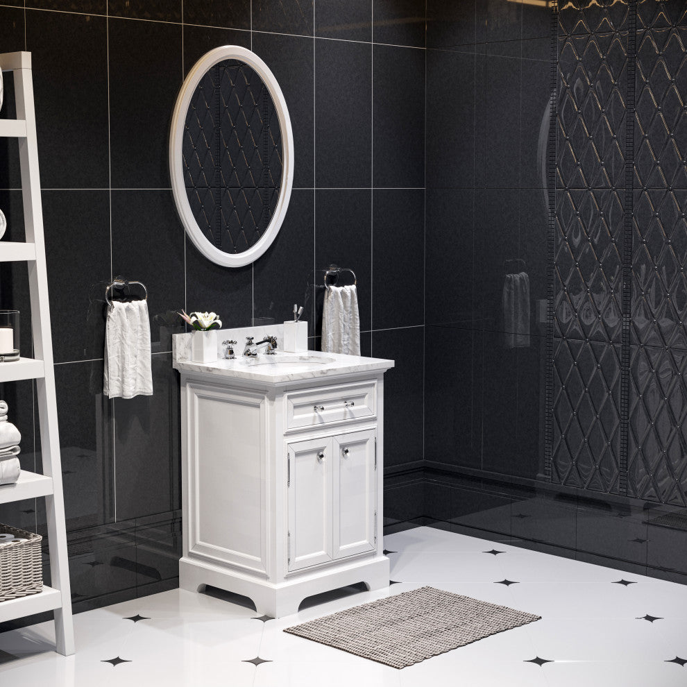 Derby White Bathroom Vanity, Pure White, 24" Wide, No Mirror, No Faucet