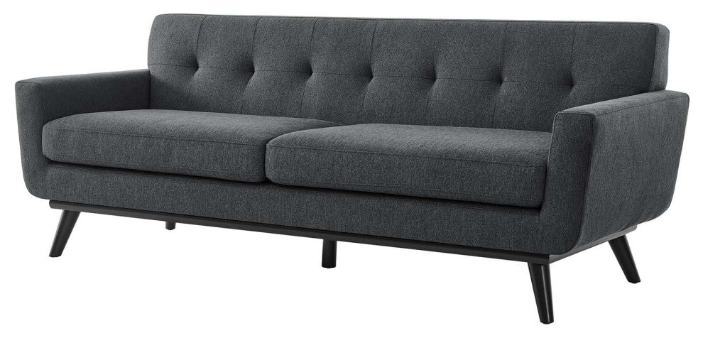 Sofa, Charcoal Gray, Fabric, Modern, Mid Century Hotel Lounge Cafe Lobby