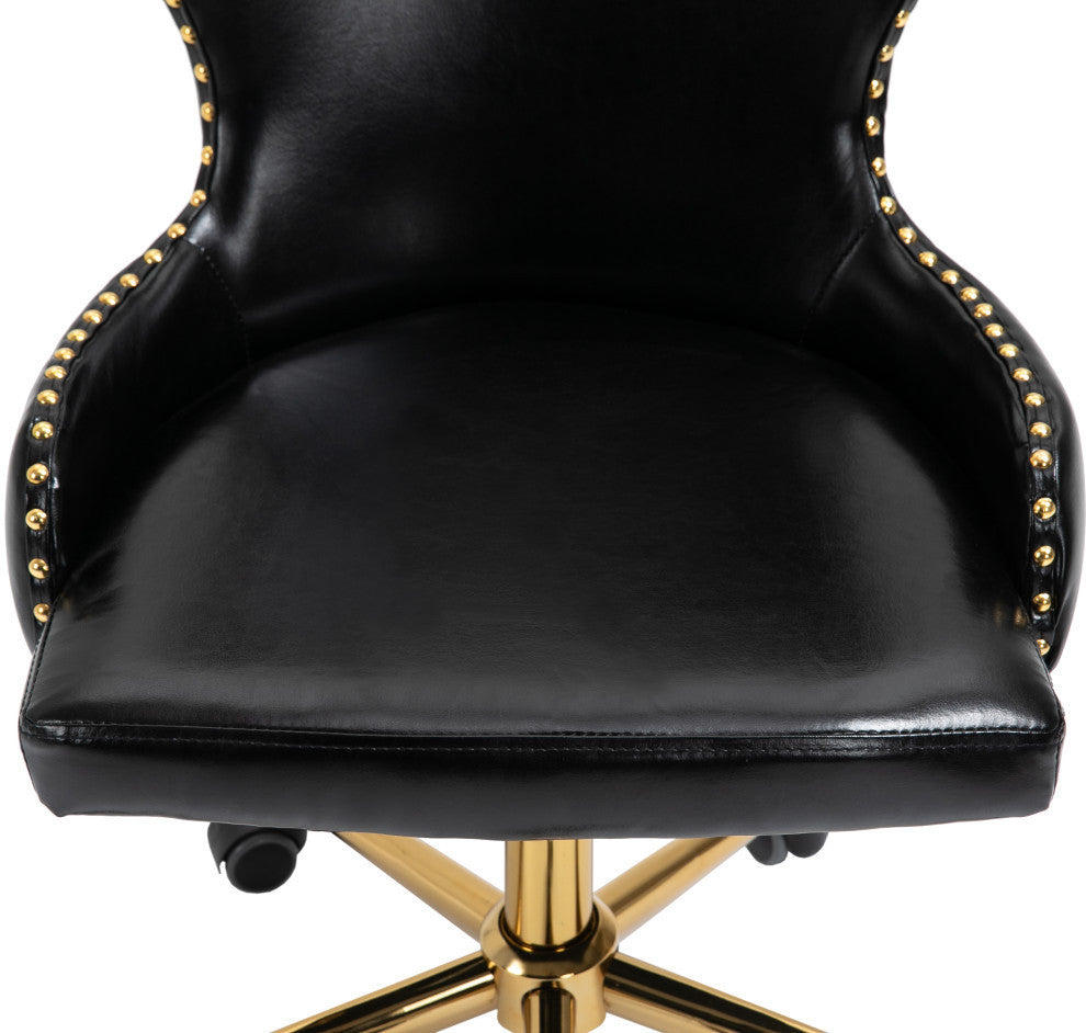 Hendrix Swivel and Adjustable Vegan Leather Office Chair, Black, Rich Gold Base