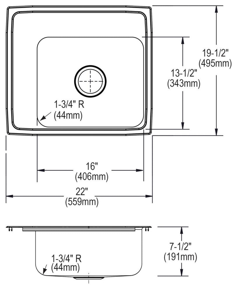 DRKR2220L3 Lustertone Classic Stainless Steel 22" Drop-in Classroom Sink