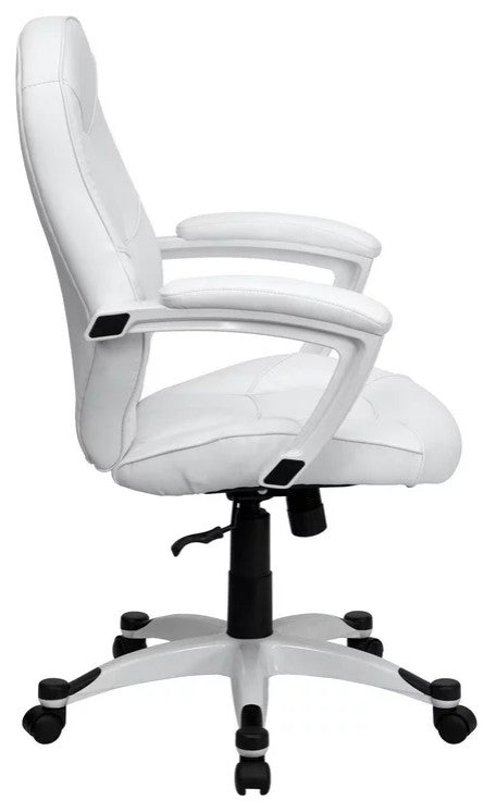 Comfortable Office Chair, Waterfall Faux Leather Seat With Contoured Back, White