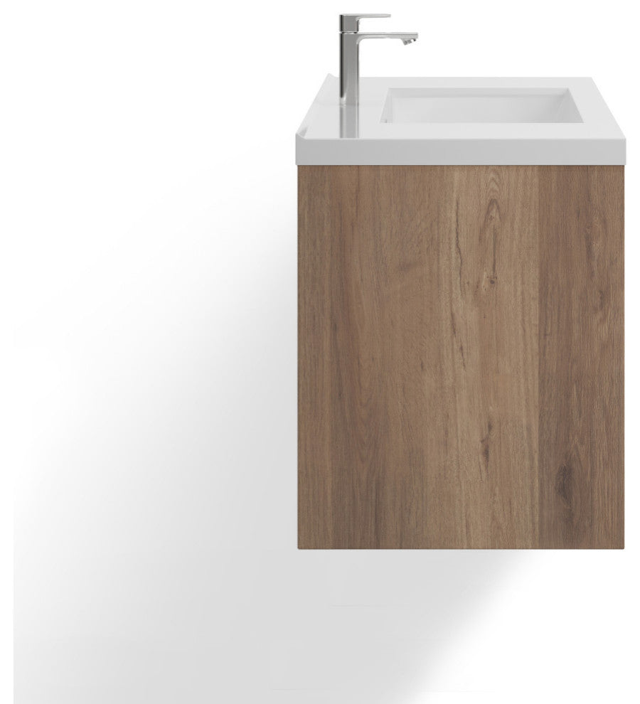 The Daria Bathroom Vanity, Teak Oak, 42", Single Sink, Wall Mount
