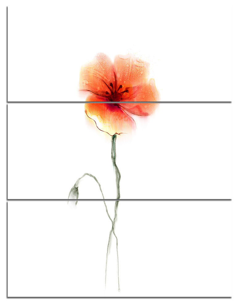"Large Pink and Red Poppy Flower" Metal Wall Art, 3 Panels, 28"x36"