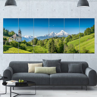 Green Mountain View of Bavarian Alps, Landscape Canvas Print, 70"x28", 6 Panels