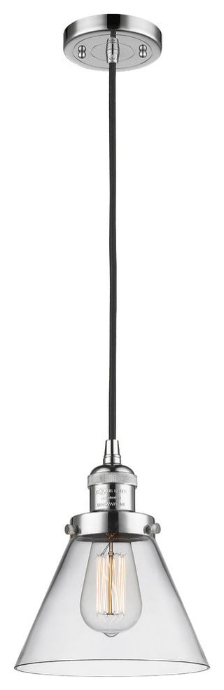 Large Cone LED Pendant, Polished Chrome, Glass: Clear