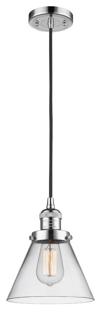 Large Cone LED Pendant, Polished Chrome, Glass: Clear
