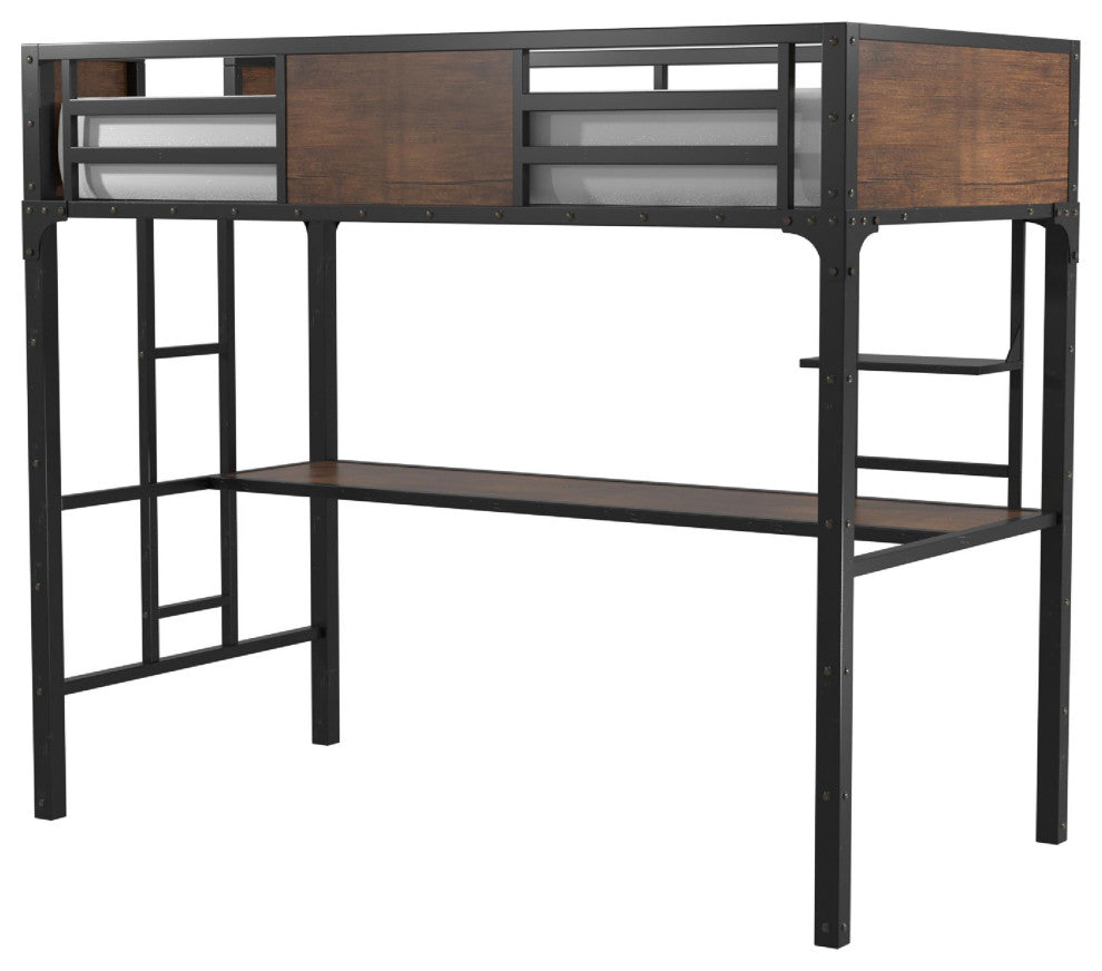 Furniture of America Baron Metal Twin over Workstation Bunk Bed in Black