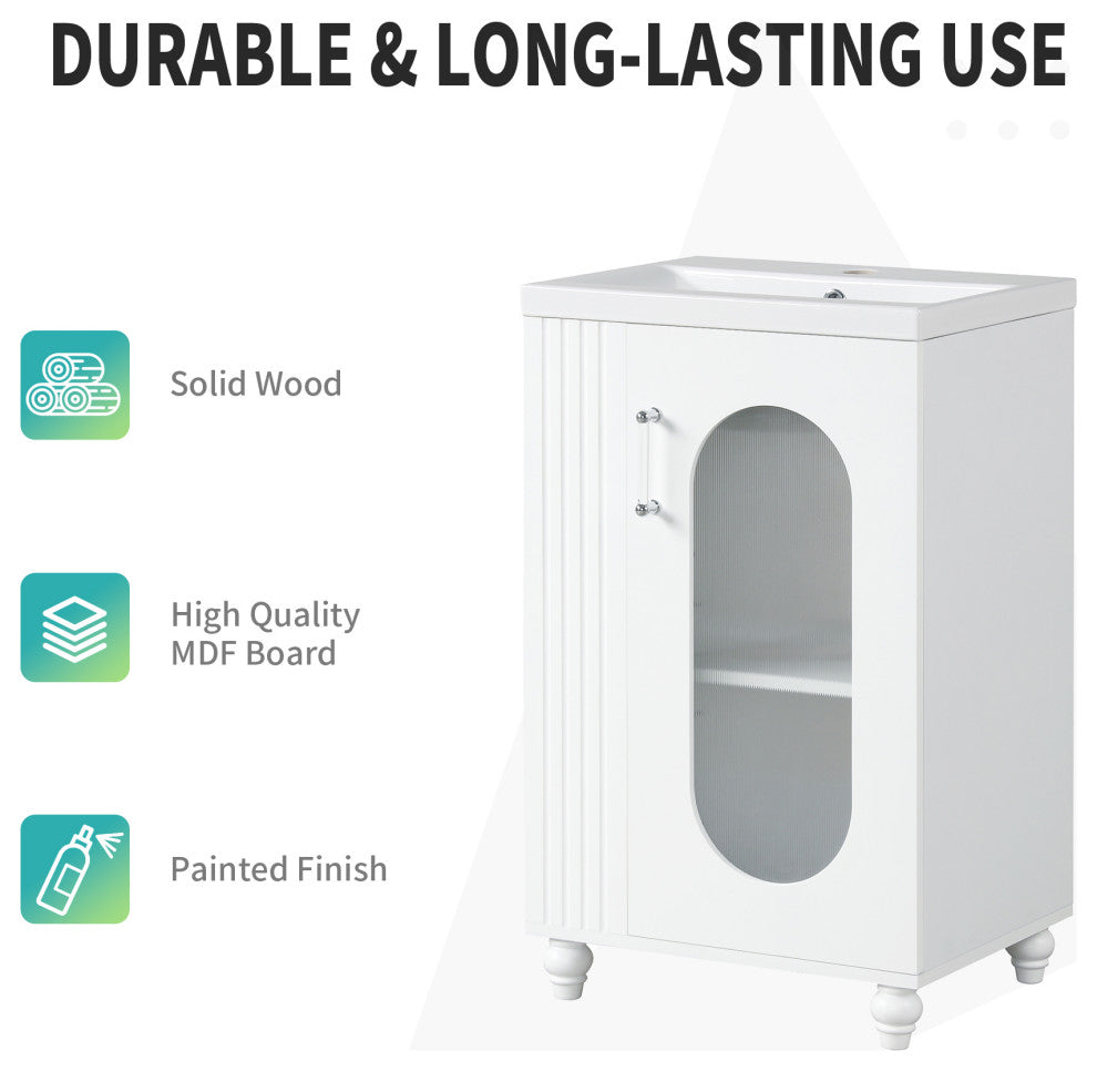 20" Freestanding Bath Vanity Set, White, Integrated Ceramic Sink